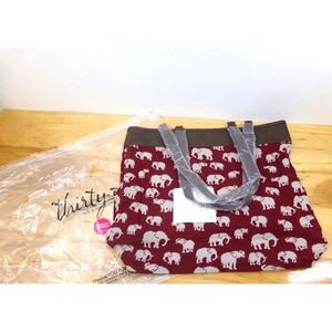 Thirty One Reversible Tote Safari Weave‎ Elephants Maroon / Burgandy NWT